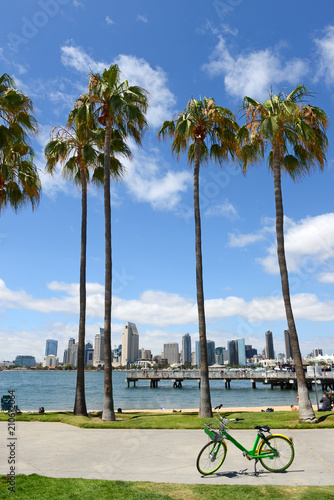 Skyline of San Diego, California with blue skies
