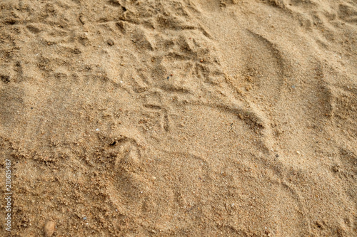 Top view of sand on the beach in the summer.