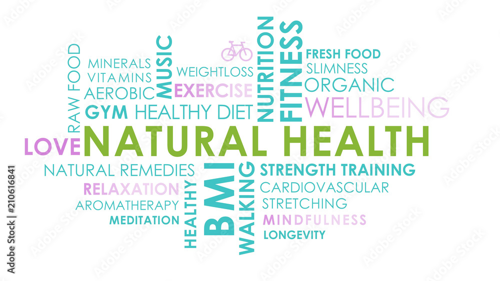 Fototapeta premium Health and wellbeing related text word cloud on white background.