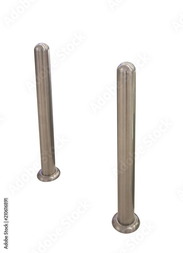 Stainless steel poles or bollards isolated on white. steel poles for safty traffic equpment