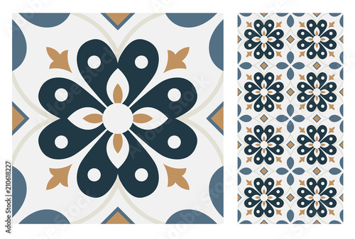 vintage tiles Portuguese patterns antique seamless design in Vector illustration