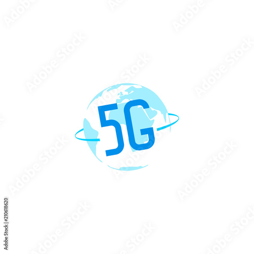 5G icon design template. Vector symbol of 5th generation wireless internet network connection with planet Earth. Information technology logo.