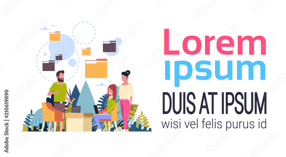 folder bubbles database man woman communication data privacy concept background flat copy space banner vector illustration folder bubbles database man woman communication data privacy concept background flat copy space banner vector illustration