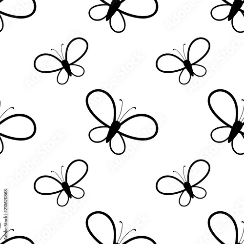 Monochrome seamless pattern from silhouettes of butterflies on a white background. abstract vector art illustration