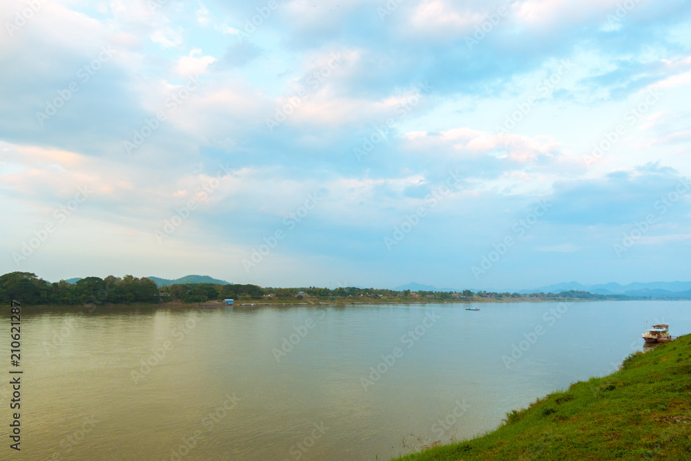 Beautiful landscape evening sky the Mekong River Chiang Khan, Thailand