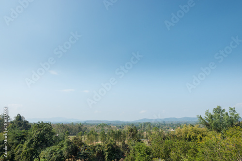 Landscape of green forest and blue sky with clouds © Phawat