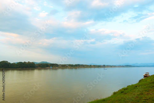 Beautiful landscape evening sky the Mekong River Chiang Khan, Thailand