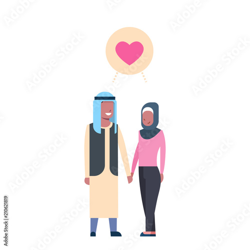arab couple in love, full length avatar on white background, successful family concept, tree of genus flat cartoon design vector illustration