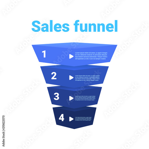 sales funnel with steps stages business infographic. purchase diagram concept over white background copy space flat design vector illustration
