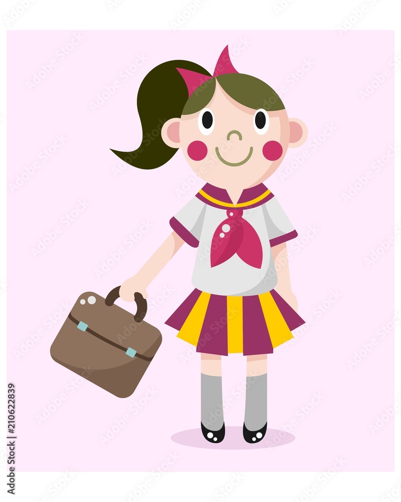 cute little kids school girls cartoon character