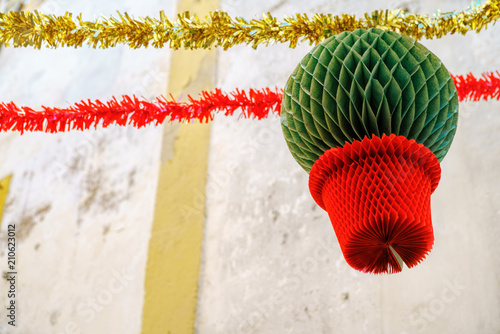 Streets adorned with garlands for the festivities of Saint Anthony in Portugal