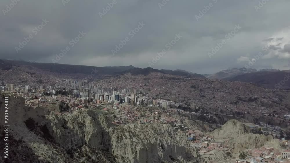 Panoramic view of the metropolis on a cloudy day. Aerial view of the enormous city of La Paz, Bolivia, 4k Panoramic view of the metropolis on a cloudy day. Aerial view of the enormous city of La Paz, Bolivia, 4k