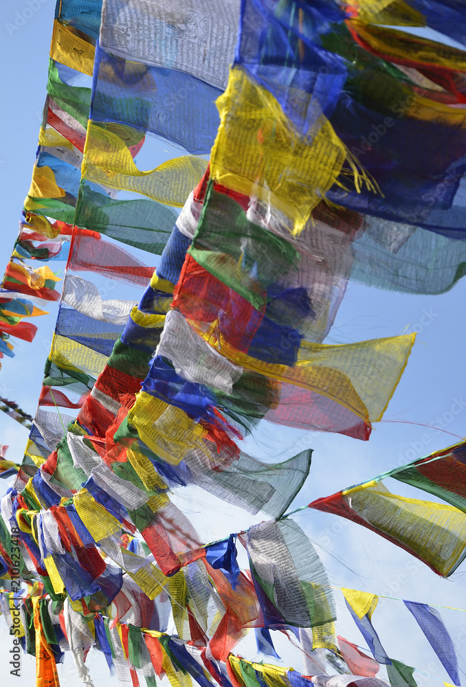 Prayer flags of Nepal, blow in the breeze.