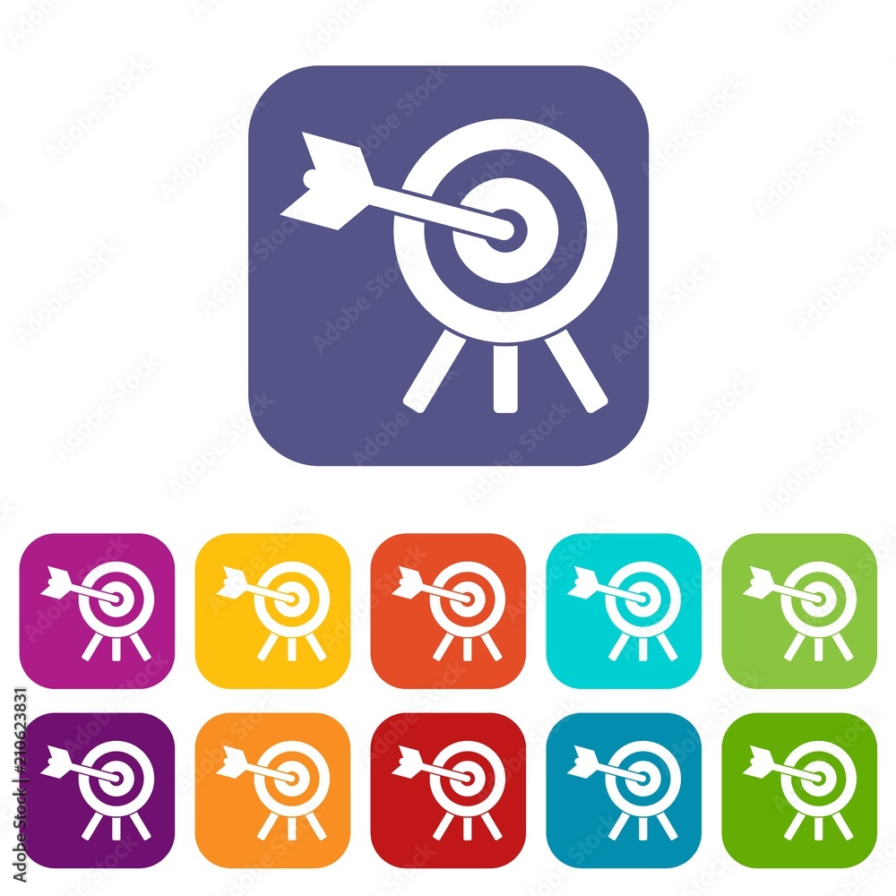 Arrow hit the target icons set vector illustration in flat style in colors red, blue, green, and other Arrow hit the target icons set vector illustration in flat style in colors red, blue, green, and other