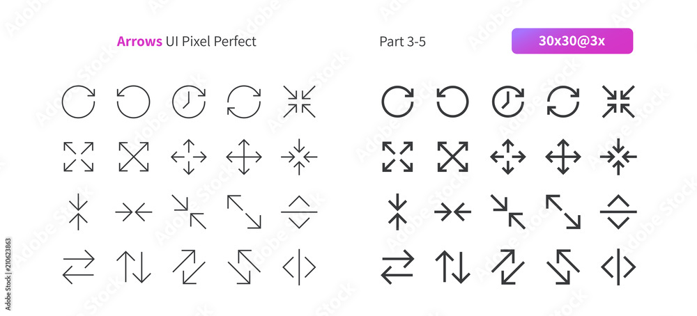 Arrows UI Pixel Perfect Well-crafted Vector Thin Line And Solid Icons 30 3x Grid for Web Graphics and Apps. Simple Minimal Pictogram Part 3-5
