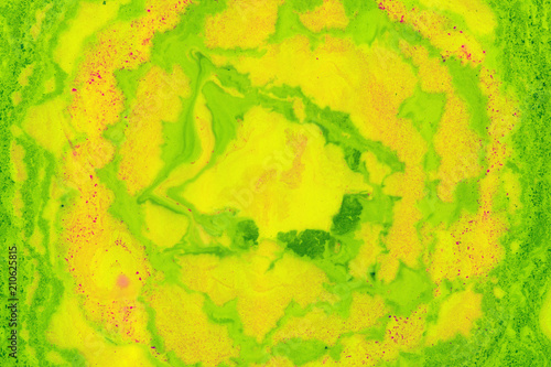 Suminagashi marble texture hand painted with yellow ink. Digital paper 119 performed in traditional japanese suminagashi floating ink technique. Unusual liquid abstract background.