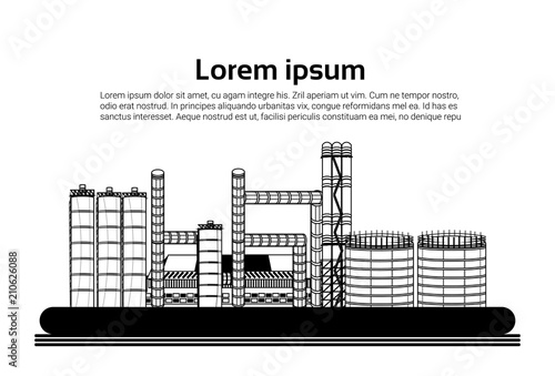 Big factory, plant with emissions smoke air pipe on white background flat copy space vector illustration