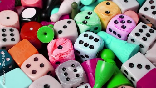 Dice board game dices rotating pattern macro texture background backdrop footage video.