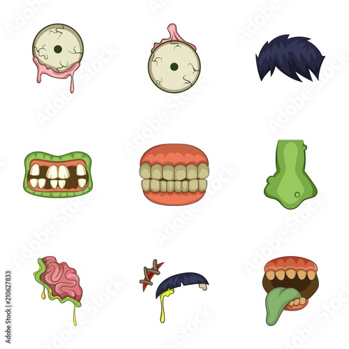 Dead body part icons set. Cartoon set of 9 dead body part vector icons for web isolated on white background