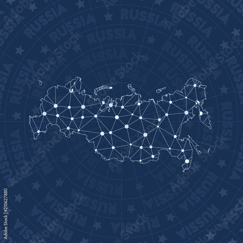Russia network, constellation style country map. Attractive space style, modern design. Russia network map for infographics or presentation.