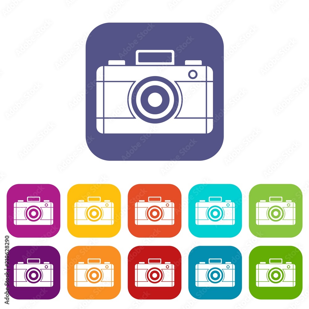 Photo camera icons set vector illustration in flat style in colors red, blue, green, and other Photo camera icons set vector illustration in flat style in colors red, blue, green, and other
