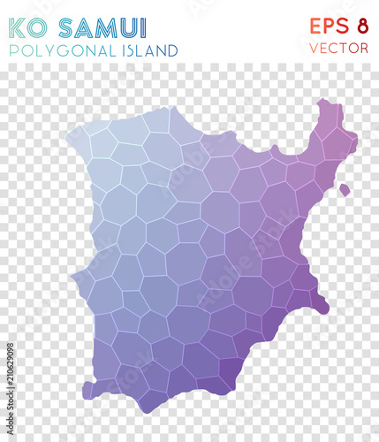 Ko Samui polygonal map, mosaic style island. Amazing low poly style, modern design. Ko Samui polygonal map for infographics or presentation.