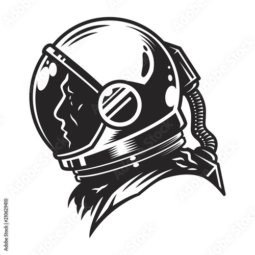 Slika na platnu Vintage monochrome cosmonaut profile view template