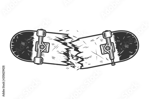 Vintage monochrome broken skateboard template