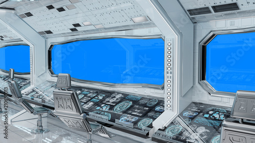 Fototapeta Naklejka Na Ścianę i Meble -  White clean spaceship interior background 3D rendering