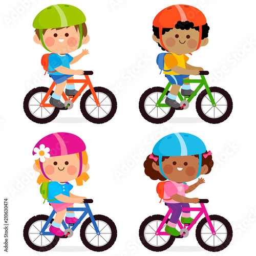 Children riding bicycles. Vector illustration
