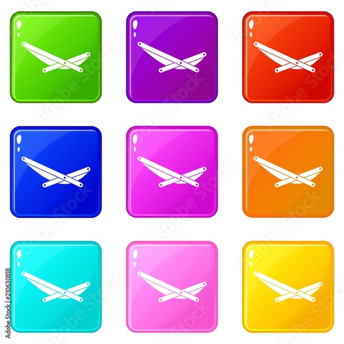 Beach chaise icons of 9 color set isolated vector illustration