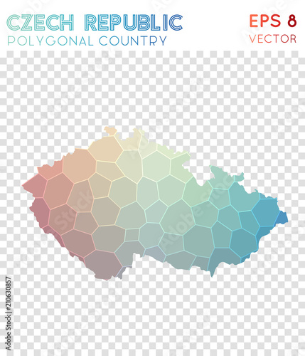 Czech Republic polygonal map in a mosaic style. Excellent low poly design, modern and trendy. Ideal for infographics or presentations.