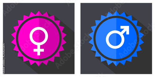 Female male gender symbol pink and blue vector icons