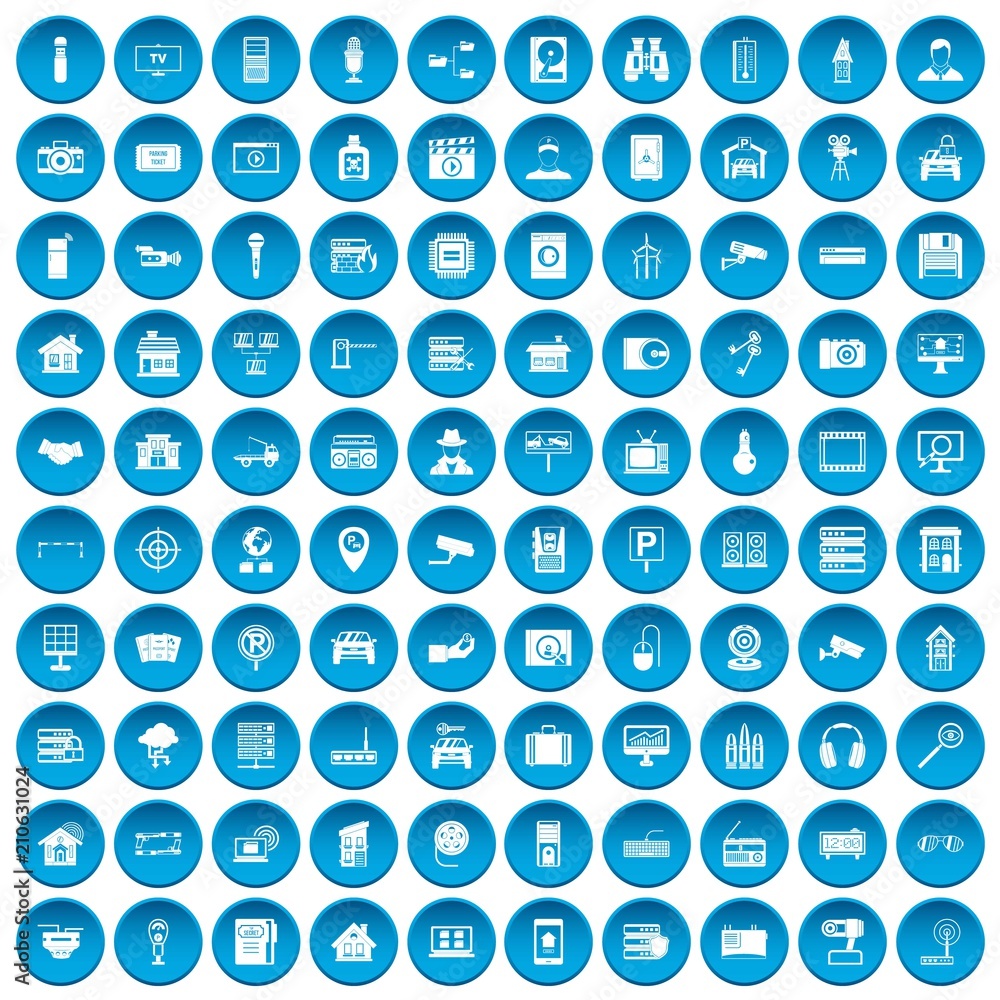 100 camera icons set in blue circle isolated on white vector illustration 100 camera icons set in blue circle isolated on white vector illustration