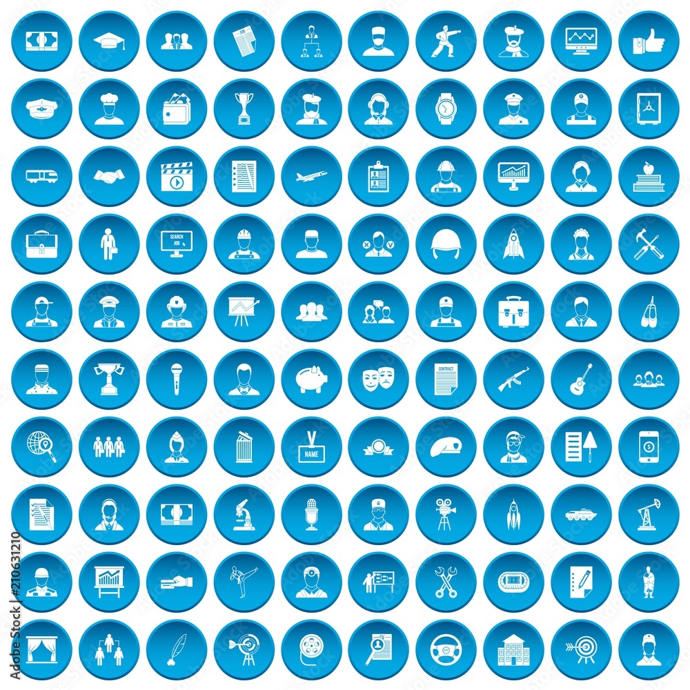 100 career icons set in blue circle isolated on white vector illustration 100 career icons set in blue circle isolated on white vector illustration