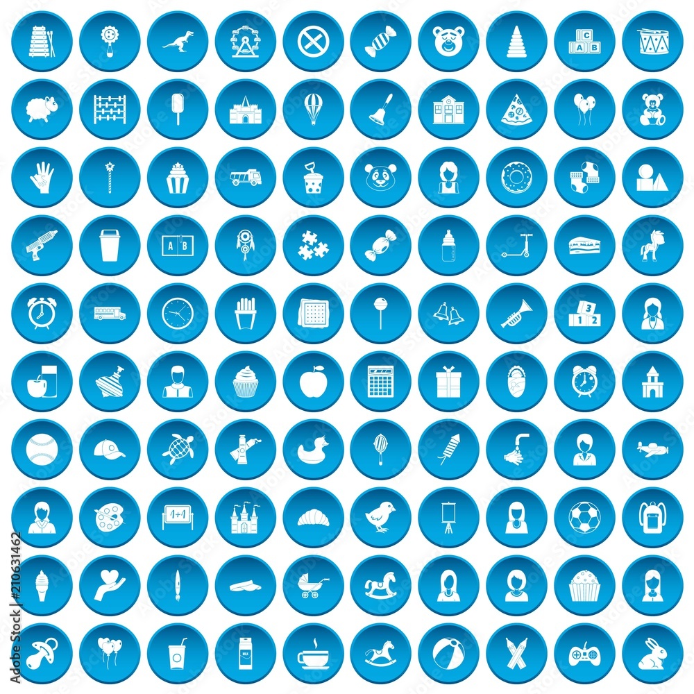100 child center icons set in blue circle isolated on white vector illustration 100 child center icons set in blue circle isolated on white vector illustration