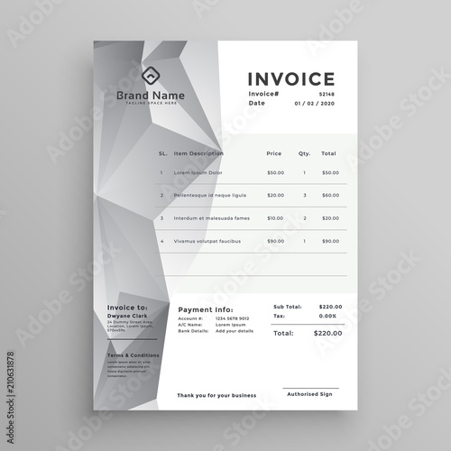 creative loy poly invoice template design