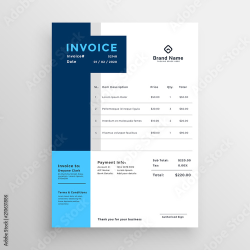 blue clean business invoice template