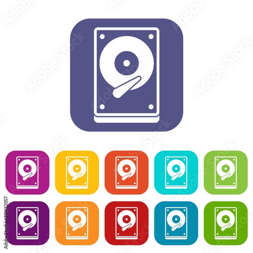HDD icons set vector illustration in flat style in colors red, blue, green, and other