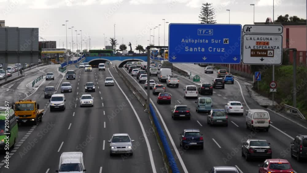 Morning traffic on highway road to Santa Cruz de Tenerife Morning traffic on highway road to Santa Cruz de Tenerife