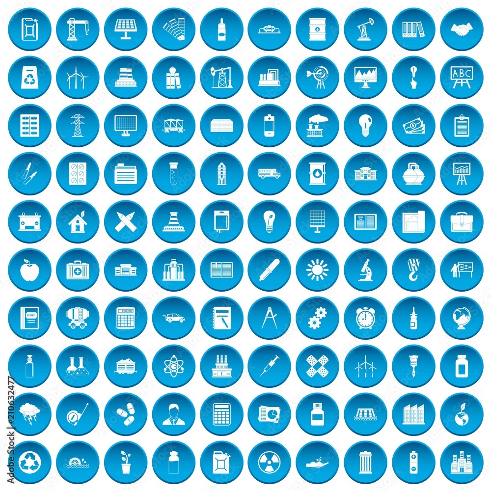 100 company icons set in blue circle isolated on white vector illustration 100 company icons set in blue circle isolated on white vector illustration