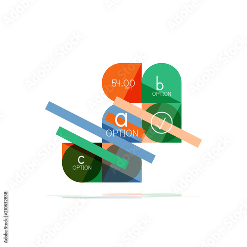 Minimal flat clean abstract option step infographic design element, geometric shapes - round squares, circles and lines layout with sample text