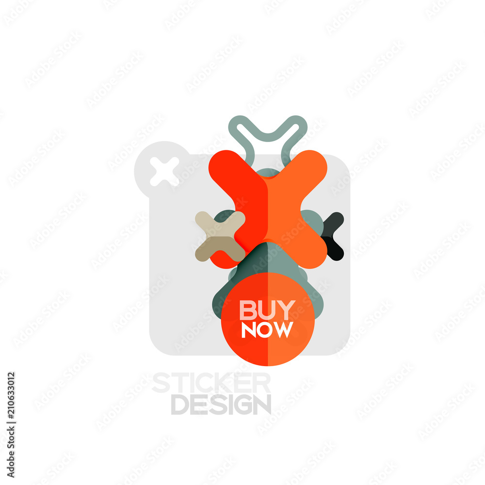 Flat design cross shape geometric sticker icon, paper style design with buy now sample text, for business or web presentation, app or interface buttons Flat design cross shape geometric sticker icon, paper style design with buy now sample text, for business or web presentation, app or interface buttons