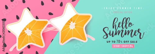 Summer sale bright Color background layout banners .Orange sunglasses concept.voucher discount.Vector illustration template.