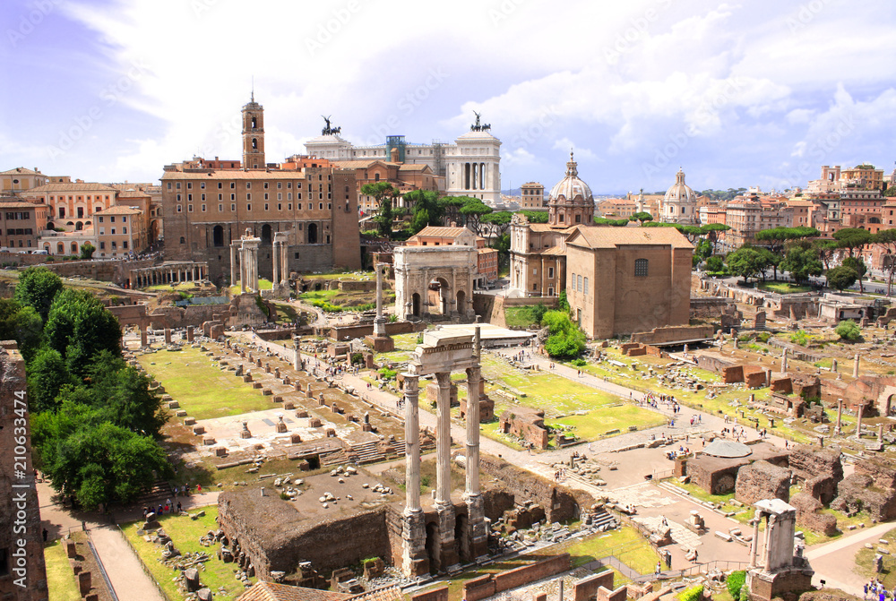Aerial view on Roman forum, Rome, Italy