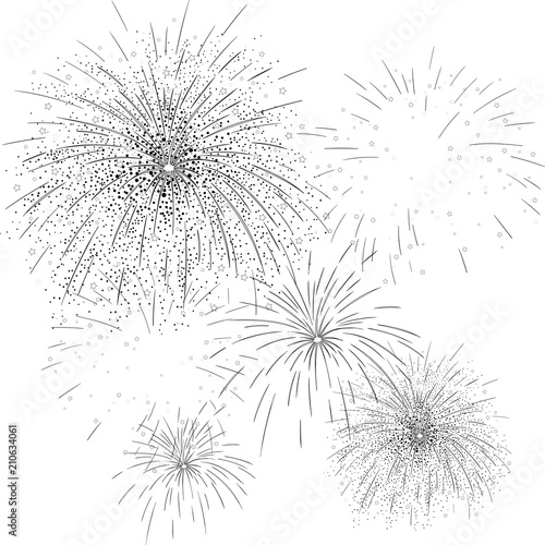 Black firework sketch on white background.