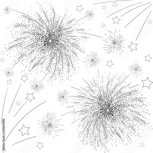 Black firework sketch on white background.