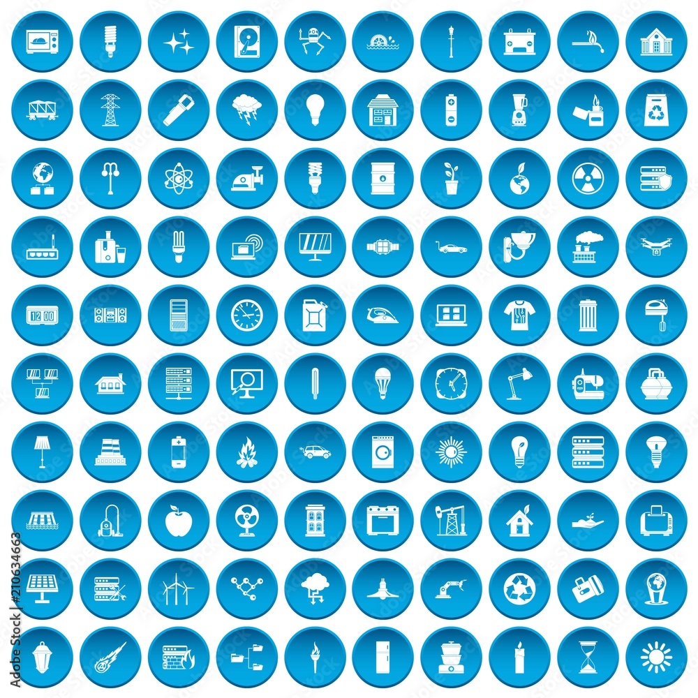 100 electricity icons set in blue circle isolated on white vector illustration 100 electricity icons set in blue circle isolated on white vector illustration