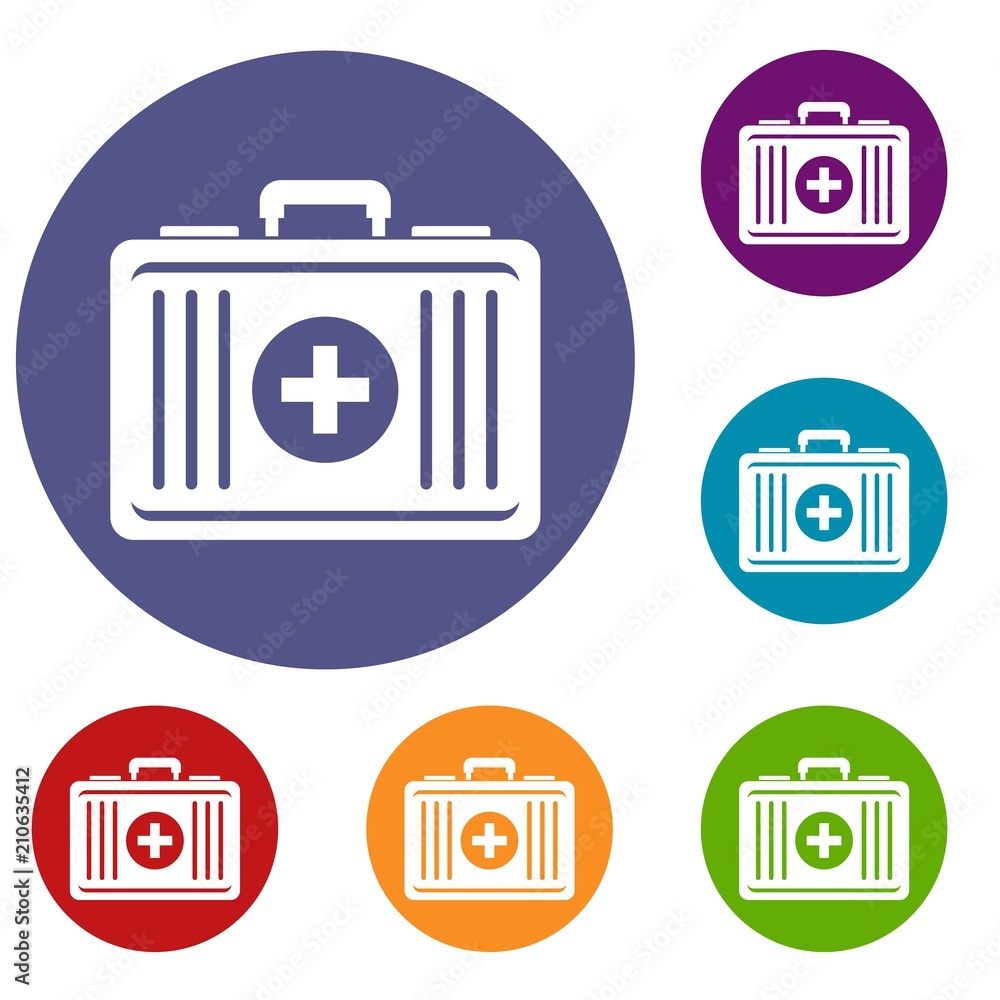 First aid icons set in flat circle red, blue and green color for web First aid icons set in flat circle red, blue and green color for web