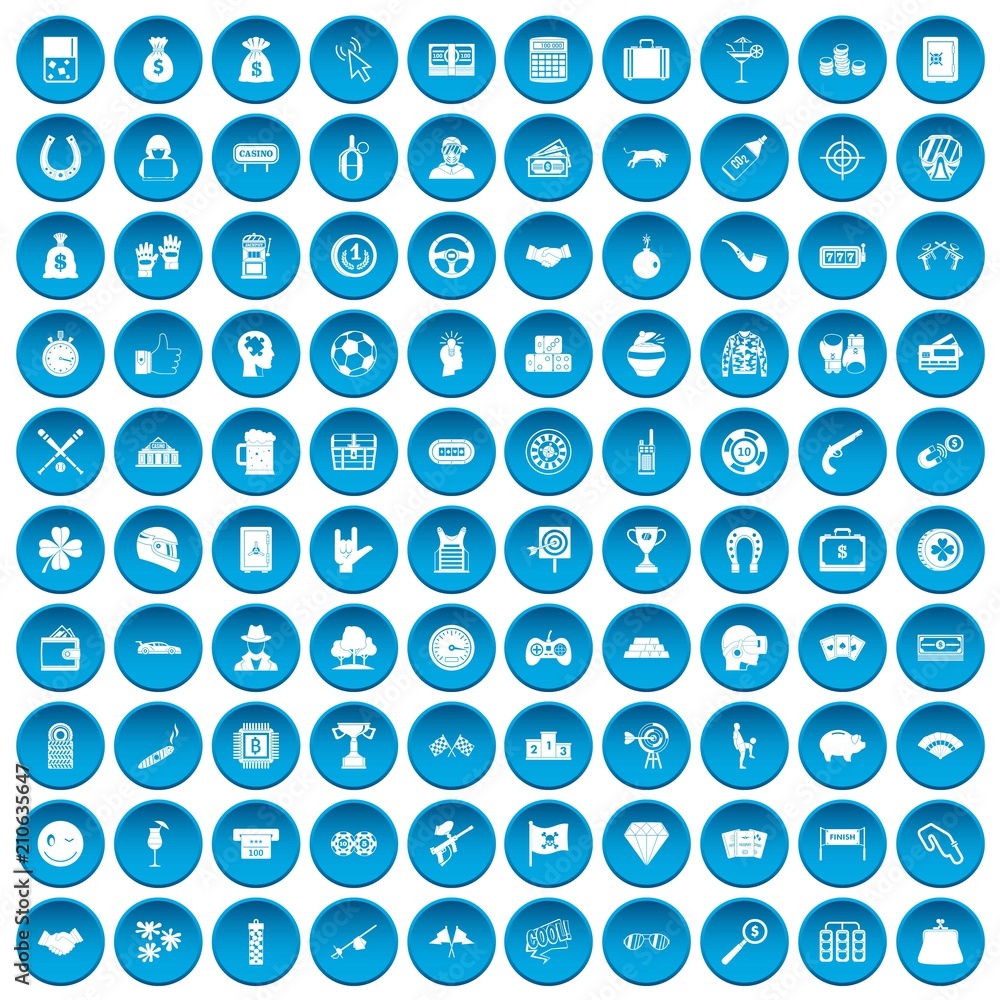 100 gambling icons set in blue circle isolated on white vector illustration 100 gambling icons set in blue circle isolated on white vector illustration